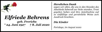 Traueranzeige von Elfriede Behrends von Nordwest-Zeitung