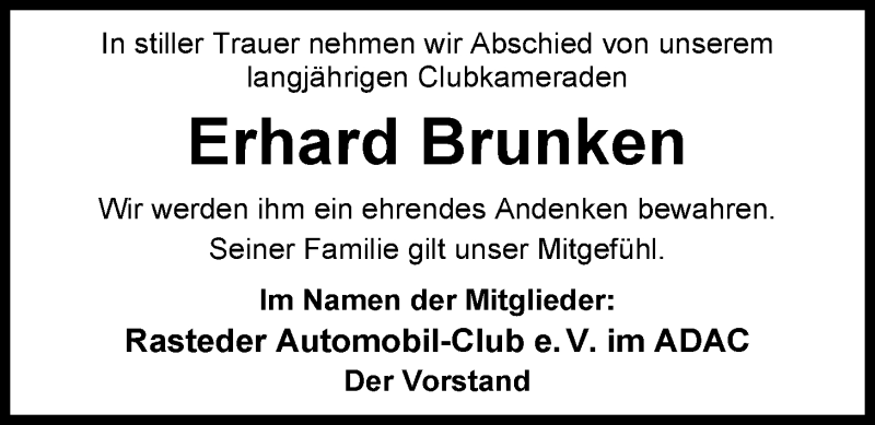  Traueranzeige für Erhard Brunken vom 01.08.2020 aus Nordwest-Zeitung