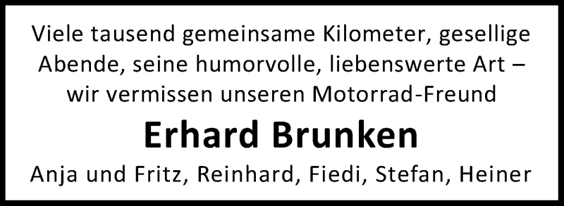  Traueranzeige für Erhard Brunken vom 01.08.2020 aus Nordwest-Zeitung