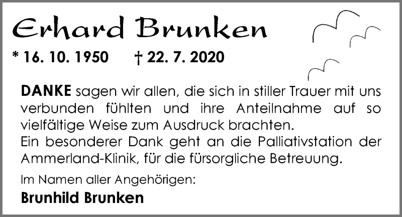  Traueranzeige für Erhard Brunken vom 22.08.2020 aus Nordwest-Zeitung