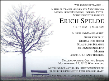 Traueranzeige von Erich Spelde von Nordwest-Zeitung