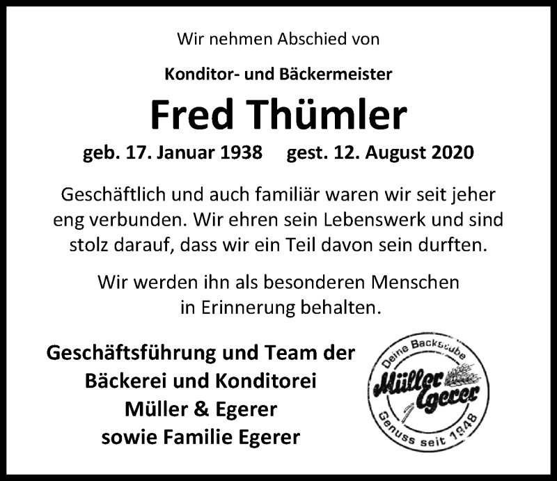  Traueranzeige für Fred Thümler vom 19.08.2020 aus Nordwest-Zeitung