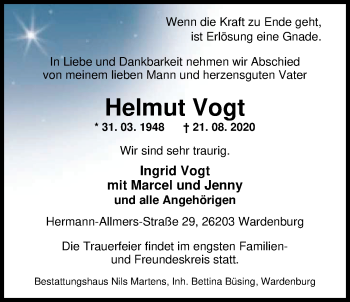 Traueranzeige von Helmut Vogt von Nordwest-Zeitung