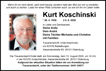 Traueranzeige von Kurt Koschinski von Nordwest-Zeitung