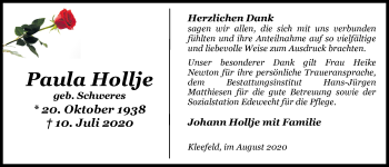 Traueranzeige von Paula Hollje von Nordwest-Zeitung