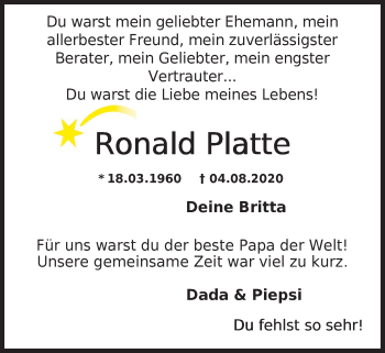 Traueranzeige von Ronald Platte von Nordwest-Zeitung