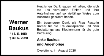 Traueranzeige von Werner Baukus von Nordwest-Zeitung