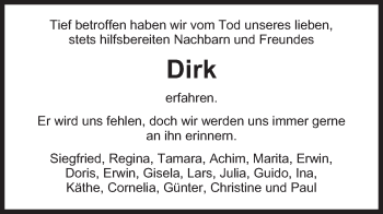 Traueranzeige von Dirk Schwarting von Nordwest-Zeitung