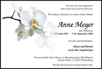Traueranzeige von Anne Meyer von Nordwest-Zeitung
