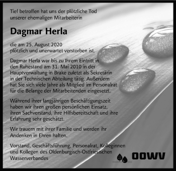 Traueranzeige von Dagmar Herla von Nordwest-Zeitung