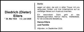 Traueranzeige von Diedrich Eilers von Nordwest-Zeitung