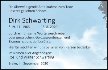 Traueranzeige von Dirk Schwarting von Nordwest-Zeitung