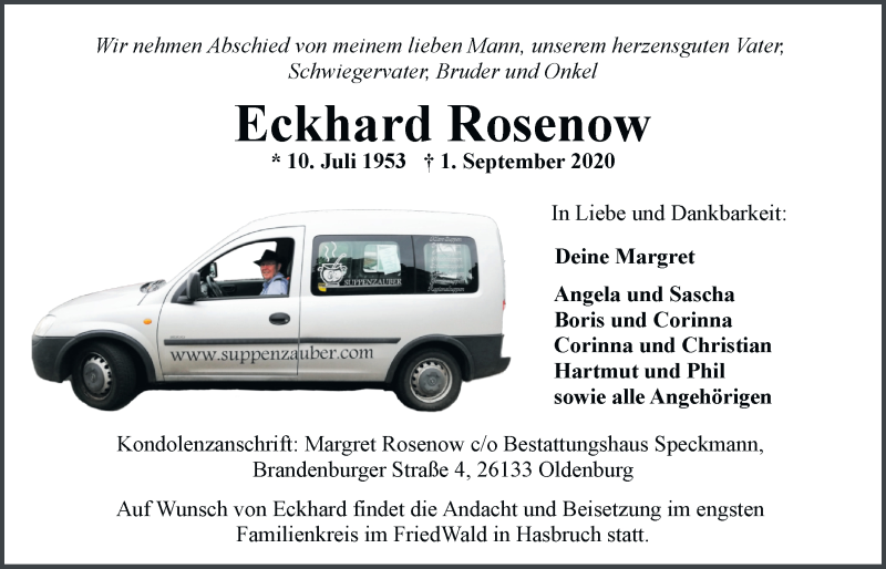  Traueranzeige für Eckhard Rosenow vom 05.09.2020 aus Nordwest-Zeitung