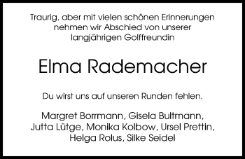 Traueranzeige von Elma Rademacher von Nordwest-Zeitung