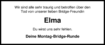 Traueranzeige von Elma Rademacher von Nordwest-Zeitung