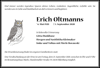 Traueranzeige von Erich Oltmanns von Nordwest-Zeitung