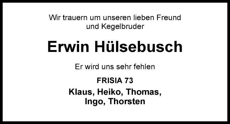  Traueranzeige für Erwin Hülsebusch vom 19.09.2020 aus Nordwest-Zeitung