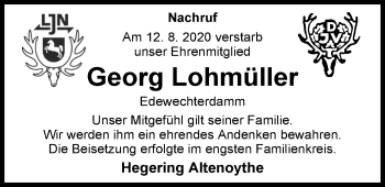 Traueranzeige von Georg Lohmüller von Nordwest-Zeitung