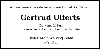 Traueranzeige von Gertrud Ulferts von Nordwest-Zeitung