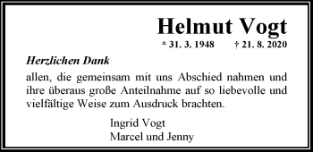 Traueranzeige von Helmut Vogt von Nordwest-Zeitung