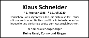 Traueranzeige von Klaus Schneider von Nordwest-Zeitung