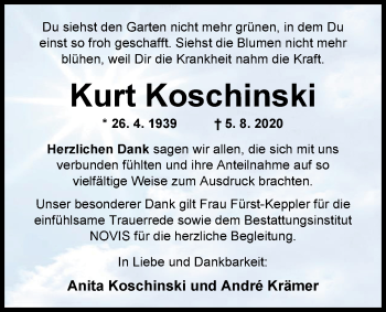 Traueranzeige von Kurt Koschinski von Nordwest-Zeitung