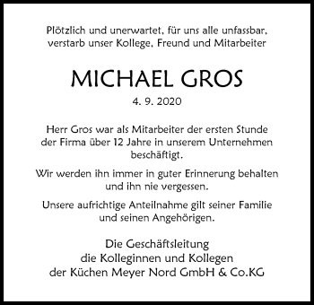 Traueranzeige von Michael Gros von Nordwest-Zeitung