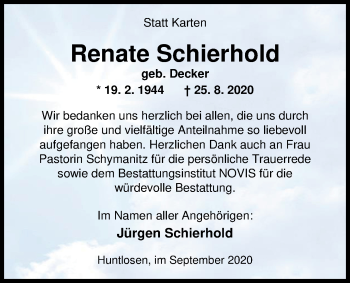 Traueranzeige von Renate Schierhold von Nordwest-Zeitung