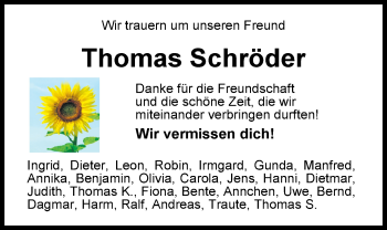 Traueranzeige von Thomas Schröder von Nordwest-Zeitung