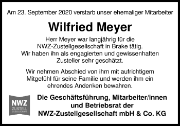 Traueranzeige von Wilfried Meyer von Nordwest-Zeitung