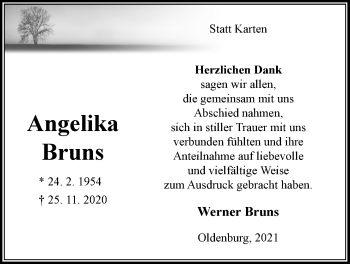 Traueranzeige von Angelika Bruns von Nordwest-Zeitung