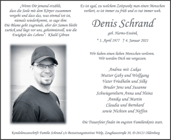 Traueranzeige von Denis Schrand von Nordwest-Zeitung
