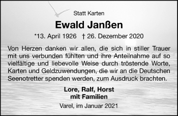 Traueranzeige von Ewald Janßen von Nordwest-Zeitung