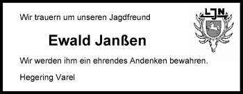 Traueranzeige von Ewald Janßen von Nordwest-Zeitung