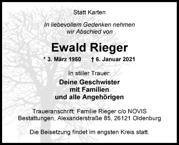 Traueranzeige von Ewald Rieger von Nordwest-Zeitung