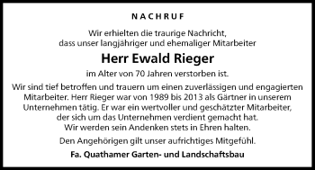 Traueranzeige von Ewald Rieger von Nordwest-Zeitung