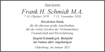 Traueranzeige von Frank H.  Schmidt von Nordwest-Zeitung