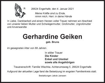 Traueranzeige von Gerhardine Geiken von Emder Zeitung