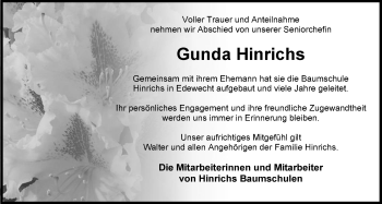 Traueranzeige von Gunda Hinrichs von Nordwest-Zeitung
