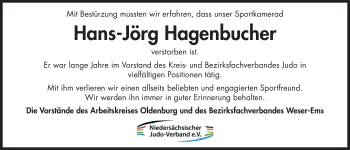 Traueranzeige von Hans-Jörg Hagenbucher von Nordwest-Zeitung