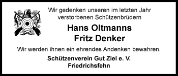 Traueranzeige von Hans Oltmanns von Nordwest-Zeitung