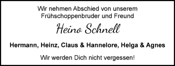 Traueranzeige von Heino Schnell von Nordwest-Zeitung