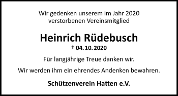 Traueranzeige von Heinrich Rüdebusch von Nordwest-Zeitung