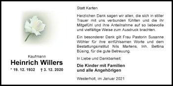Traueranzeige von Heinrich Willers von Nordwest-Zeitung