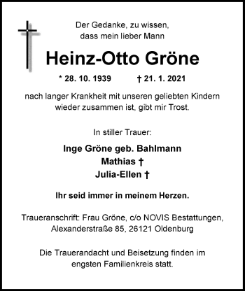 Traueranzeige von Heinz-Otto Gröne von Nordwest-Zeitung