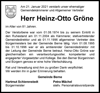 Traueranzeige von Heinz-Otto Gröne von Nordwest-Zeitung