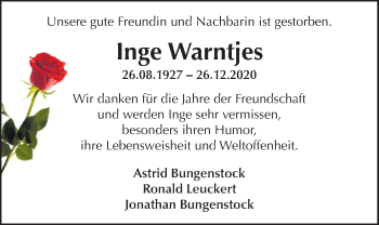 Traueranzeige von Inge Warntjes von Nordwest-Zeitung
