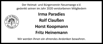 Traueranzeige von Irma Paradies von Nordwest-Zeitung