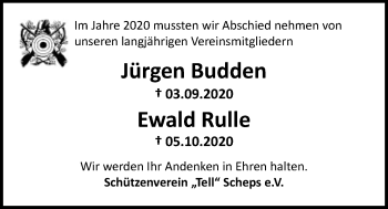 Traueranzeige von Jürgen Budden von Nordwest-Zeitung