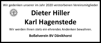 Traueranzeige von Karl Hagenstede von Nordwest-Zeitung